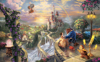 Thomas kinkade, beauty and the beast falling in love, the disney dreams collection