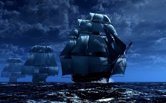 паруса, флот, Море.волны, корабли, мачты, строй